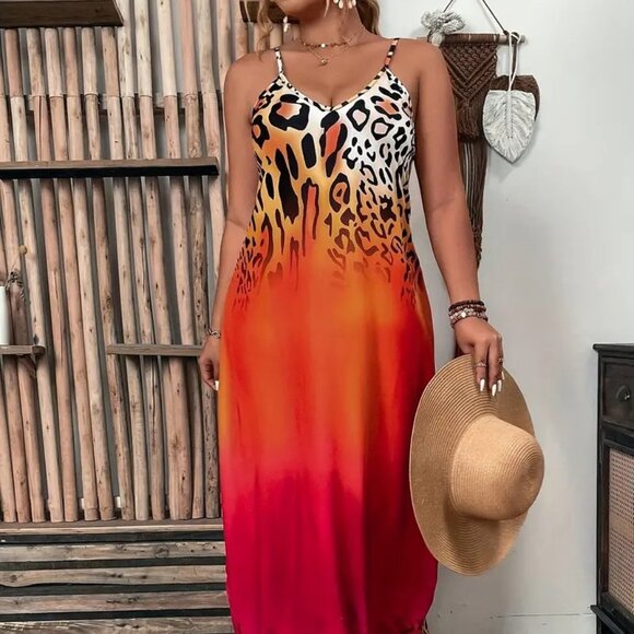 Women Plus Size Elegant Slingback Colorblock Summer Vacation Long Maxi Dress 18W - Picture 1 of 12